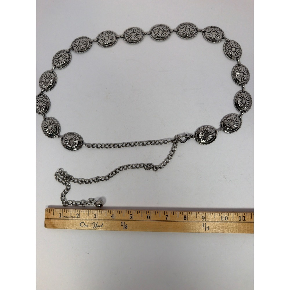 Silver Tone Concho Chain Belt Women Southwestern Boho Adjustable Waist Link Belt - Picture 3 of 5